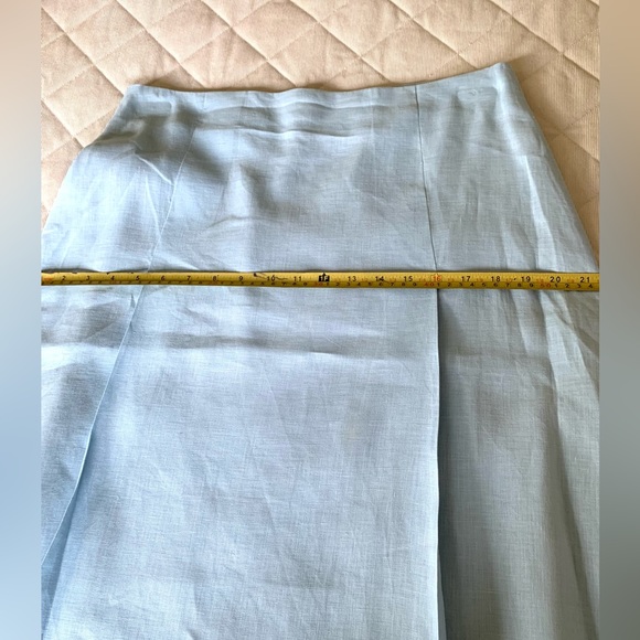 Beymen Light blue color 100% linen skirt at knee two front pleads Eu 44 US 12 - Picture 3 of 6